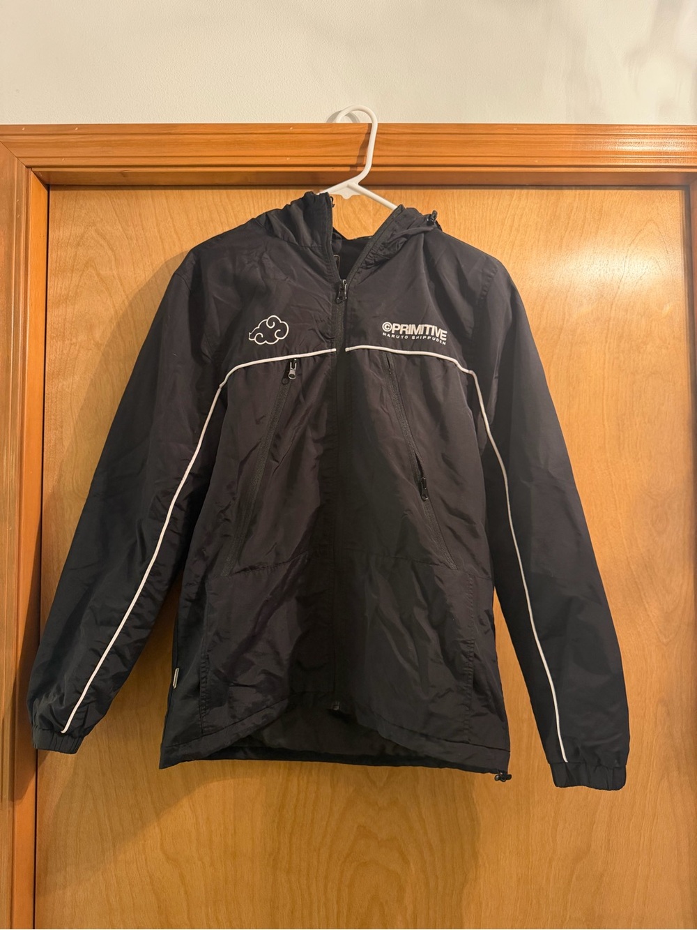 Primitive Black Hooded Windbreaker with White Piping
